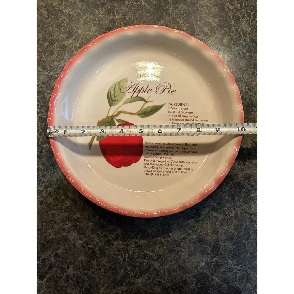 Vintage Ceramic Red Apple Pie Recipe Plate Dish Scalloped 10 Inch
